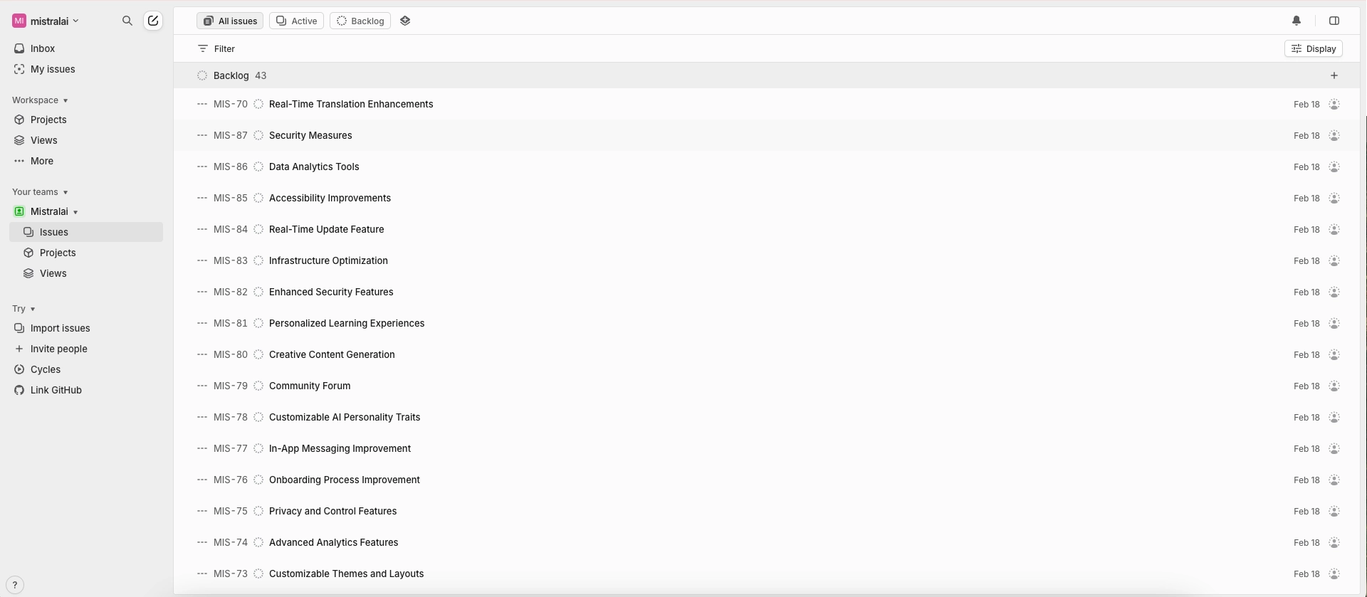 Screenshot Linear Tickets